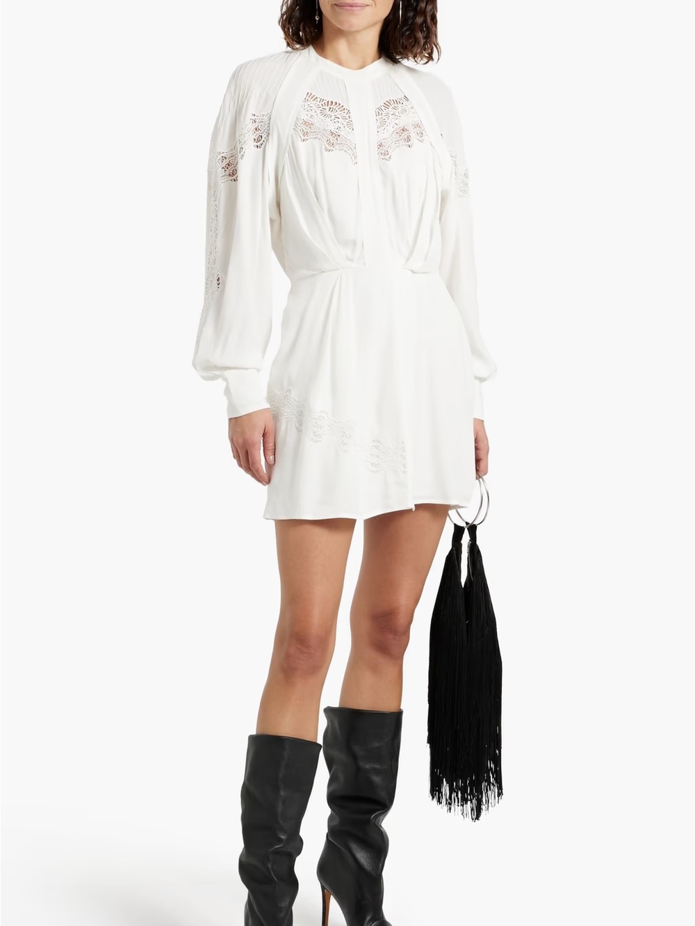 NWT - IRO - Belinda Lace-Trimmed crepe mini dress in Ecru - Size 32 / S